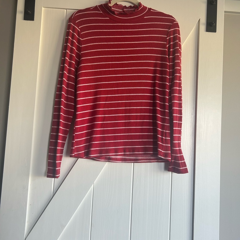 Red and White Striped Long Sleeve Top